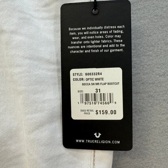 True Religion Jeans Women's 31 (12) Optic White Becca Mid Rise Bootcut Western - Picture 8 of 16